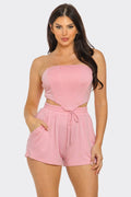 Boned Bodice Corset Style Tube Top And Shorts Set