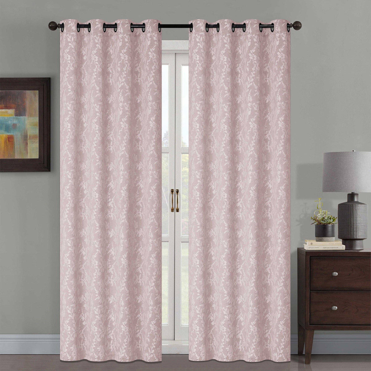 Jenner Jacquard Leaf Vines Grommet Window Panel, 54x84 Inches