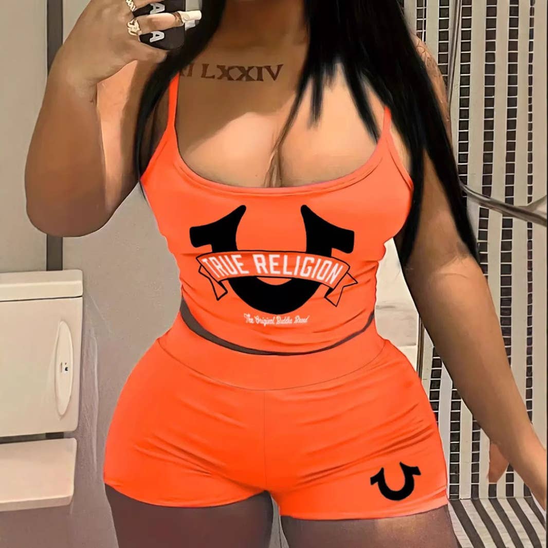 Dark Sexy Print Sling Vest Shorts Set