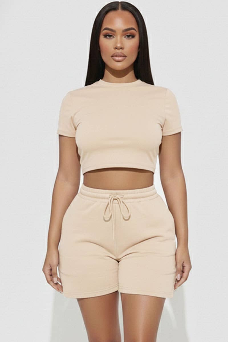 Fitted Crop Tee & Adjustable Drawstring Shorts Set