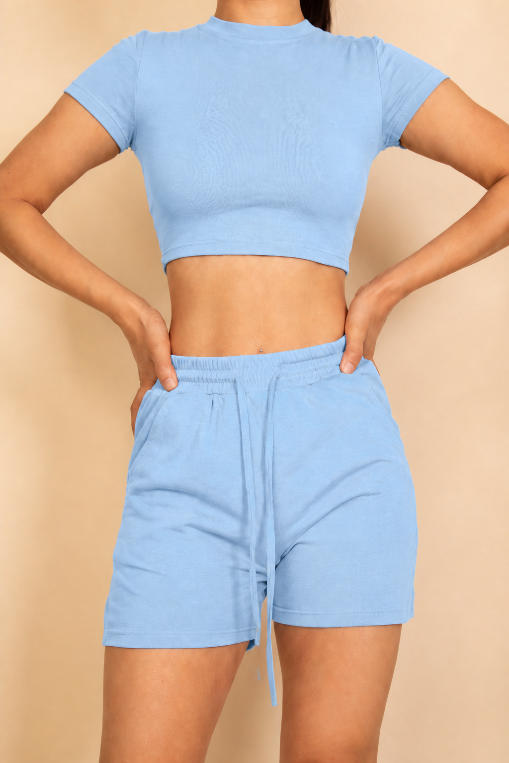 Fitted Crop Tee & Adjustable Drawstring Shorts Set