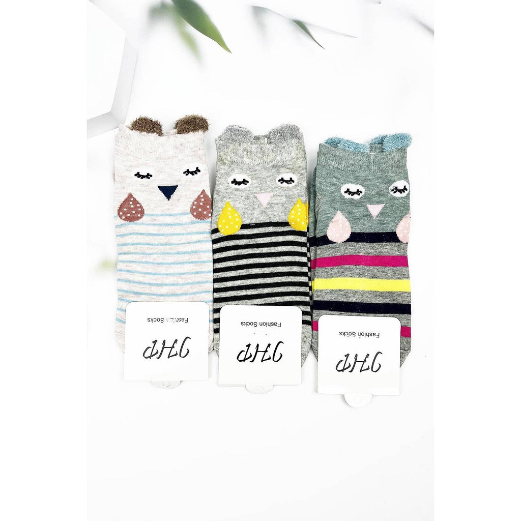 ANIMAL WITH STRIPES PRINT KIDS ANKLE SOCKS