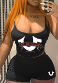 Dark Sexy Print Sling Vest Shorts Set