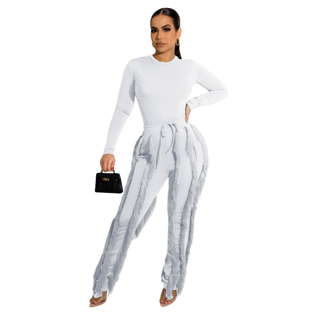 MB FASHION Long-Sleeve Fringe Top and Pants Set 223LY