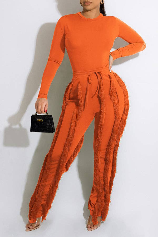 MB FASHION Long-Sleeve Fringe Top and Pants Set 223LY