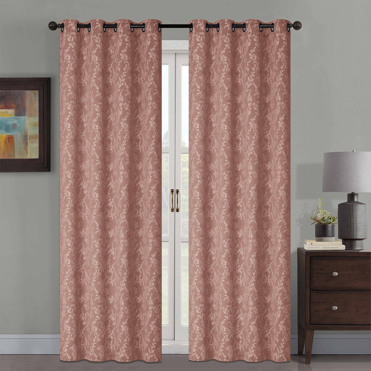 Jenner Jacquard Leaf Vines Grommet Window Panel, 54x84 Inches