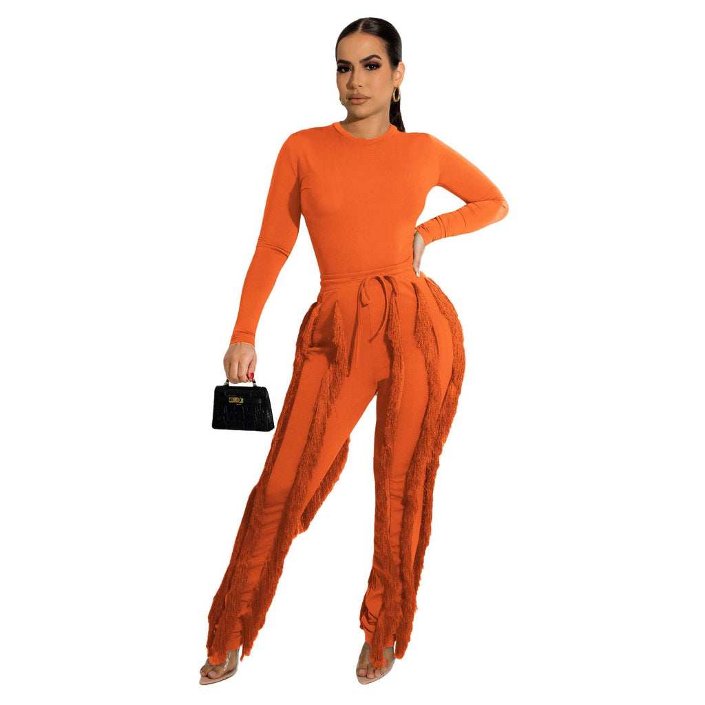 MB FASHION Long-Sleeve Fringe Top and Pants Set 223LY