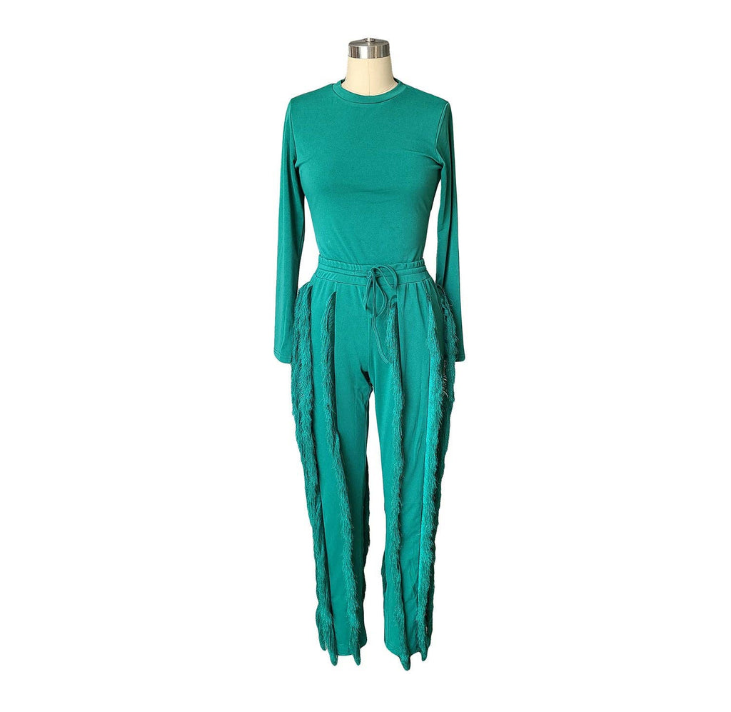 MB FASHION Long-Sleeve Fringe Top and Pants Set 223LY