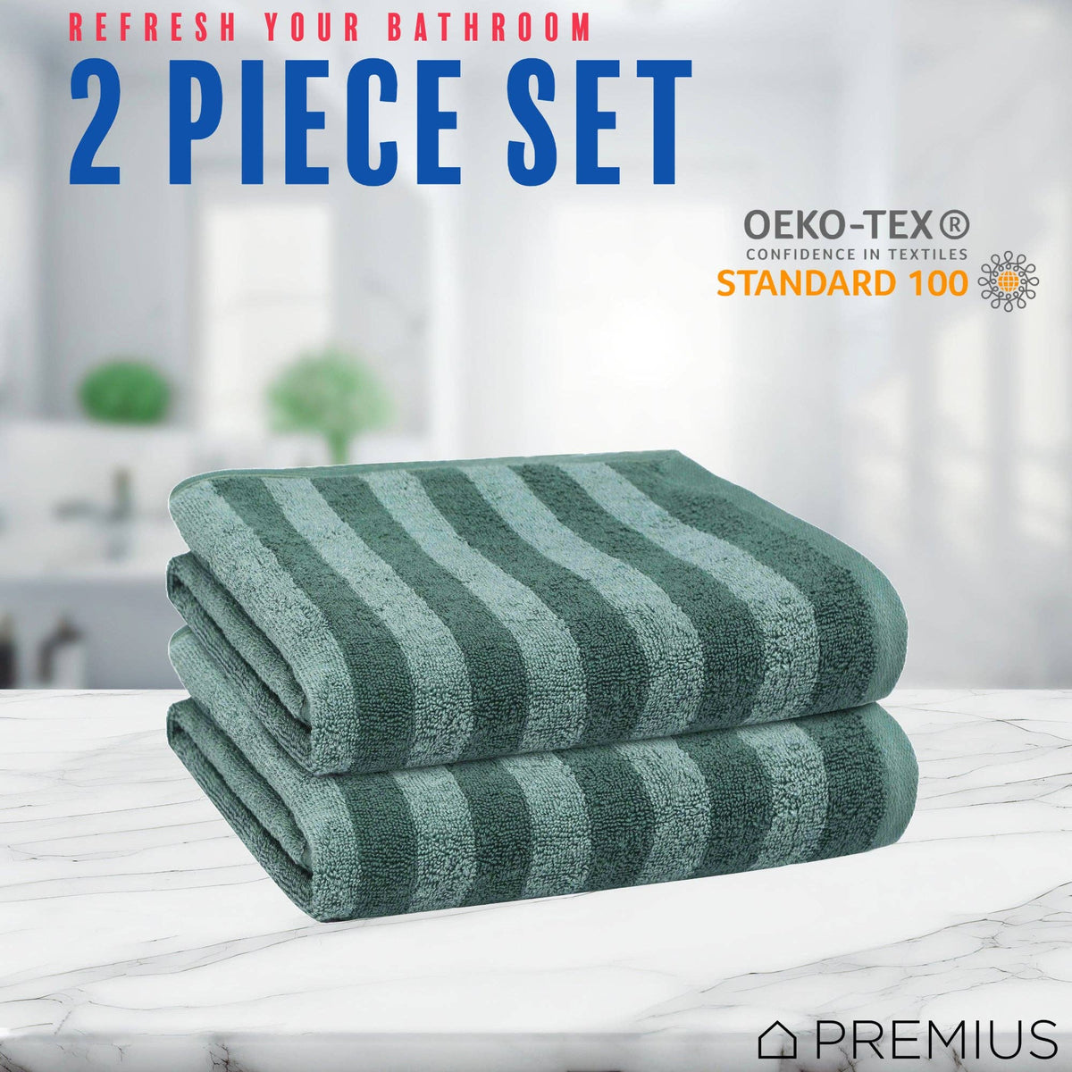 PREMIUS 2 Pack Stripes 100% Cotton Yarn Dyed Hand Towel, 16x28 Inches