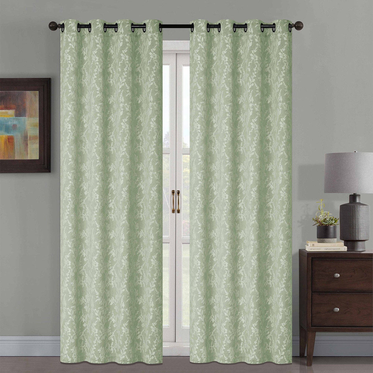 Jenner Jacquard Leaf Vines Grommet Window Panel, 54x84 Inches