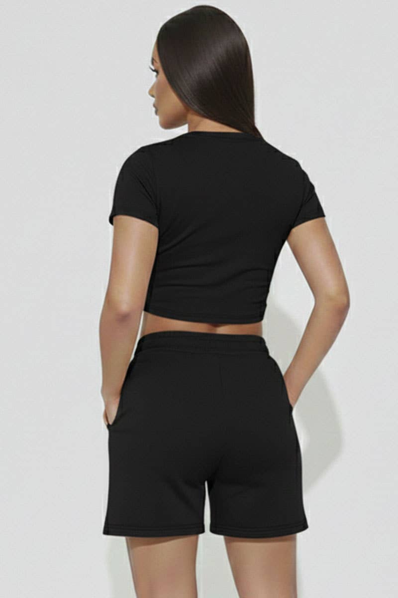 Fitted Crop Tee & Adjustable Drawstring Shorts Set