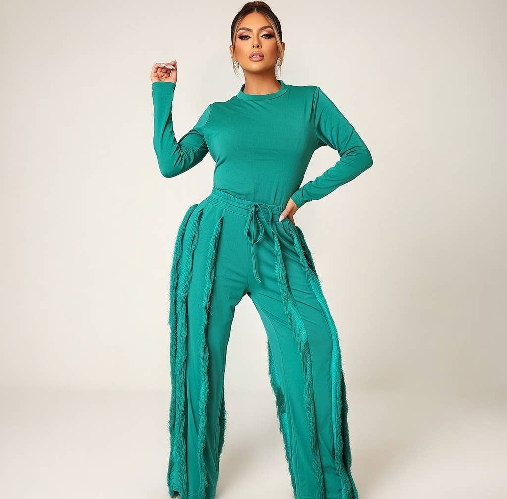 MB FASHION Long-Sleeve Fringe Top and Pants Set 223LY