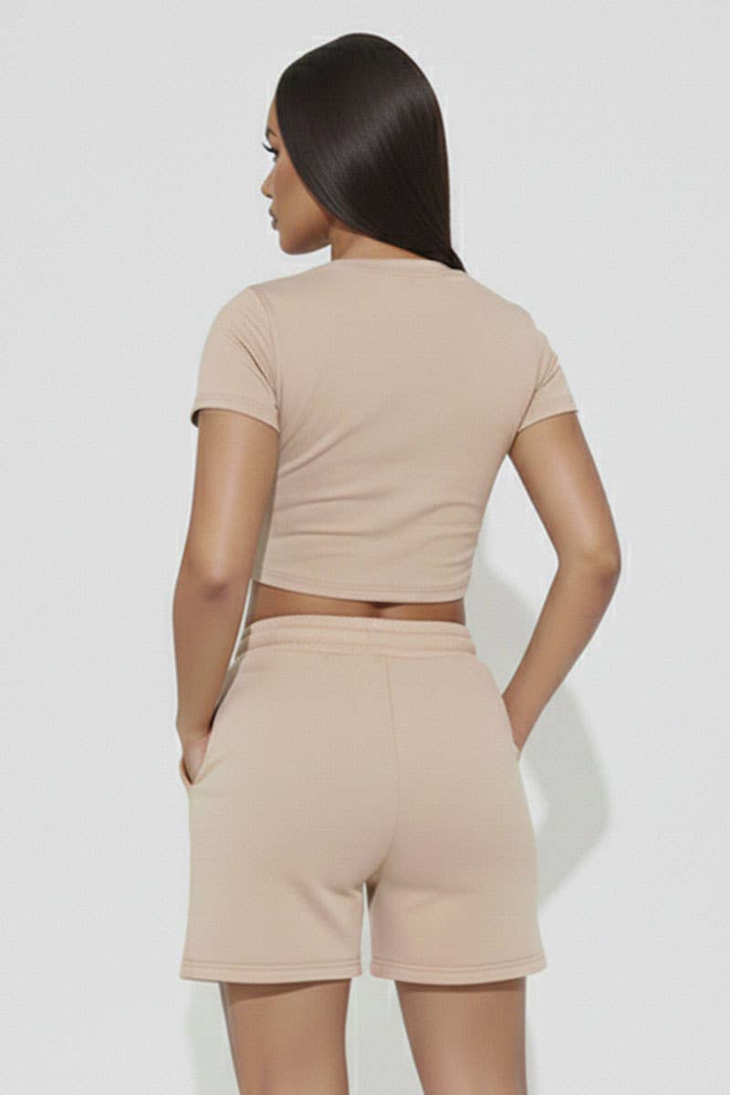 Fitted Crop Tee & Adjustable Drawstring Shorts Set