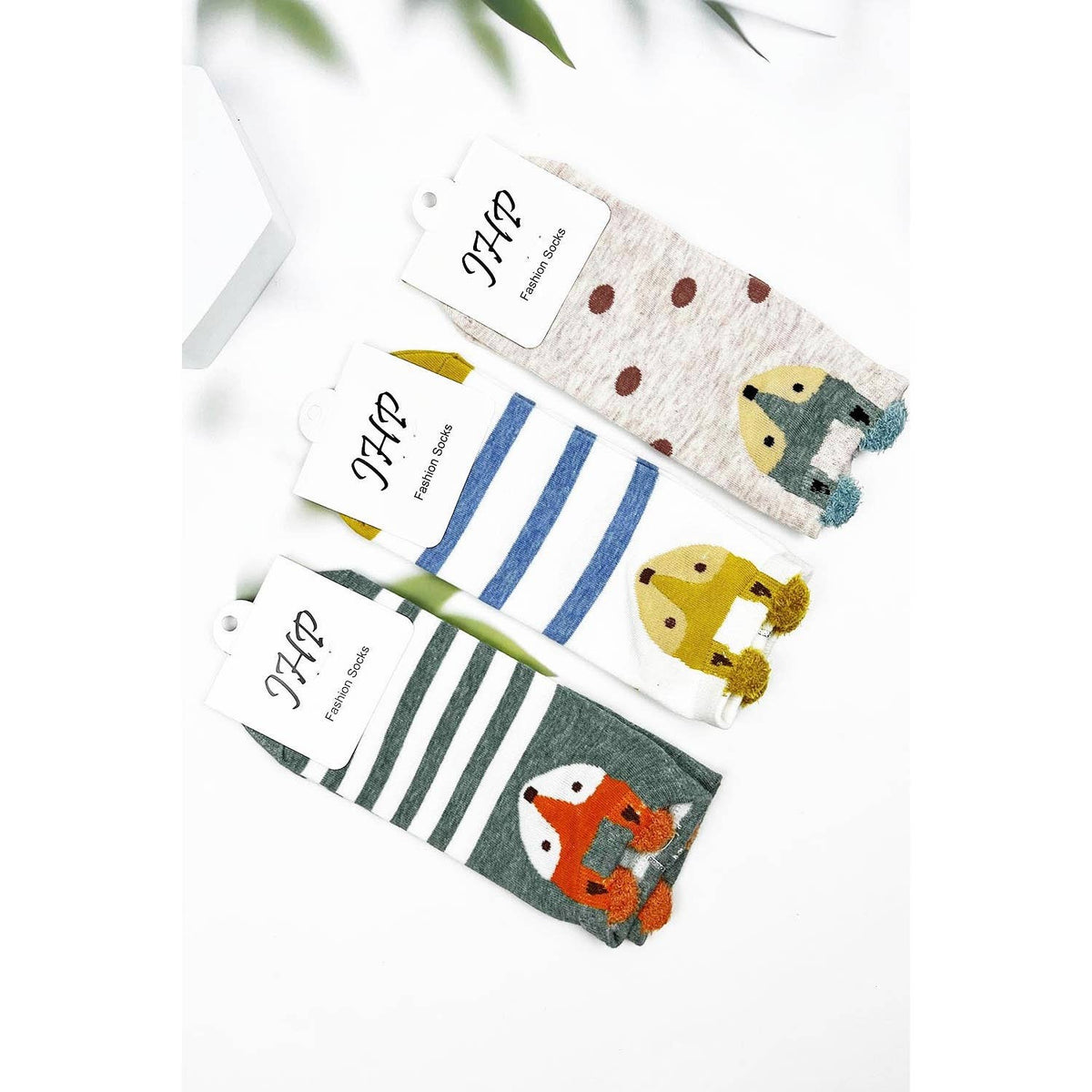 FOX WITH STRIPES AND POLKA DOT PRINT KIDS SOCKS