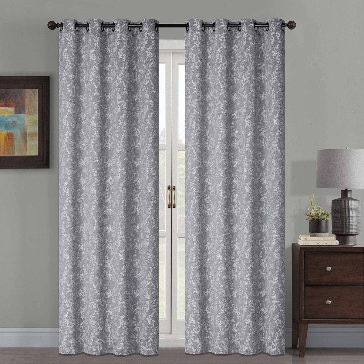 Jenner Jacquard Leaf Vines Grommet Window Panel, 54x84 Inches