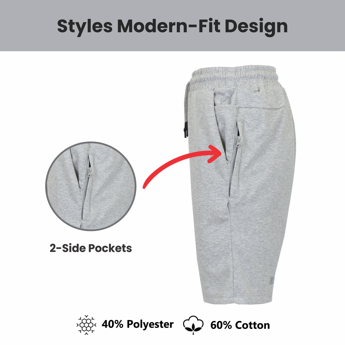 Men's Tech Fleece Jogger Lounge Shorts W Zip Pocket (S-5X)