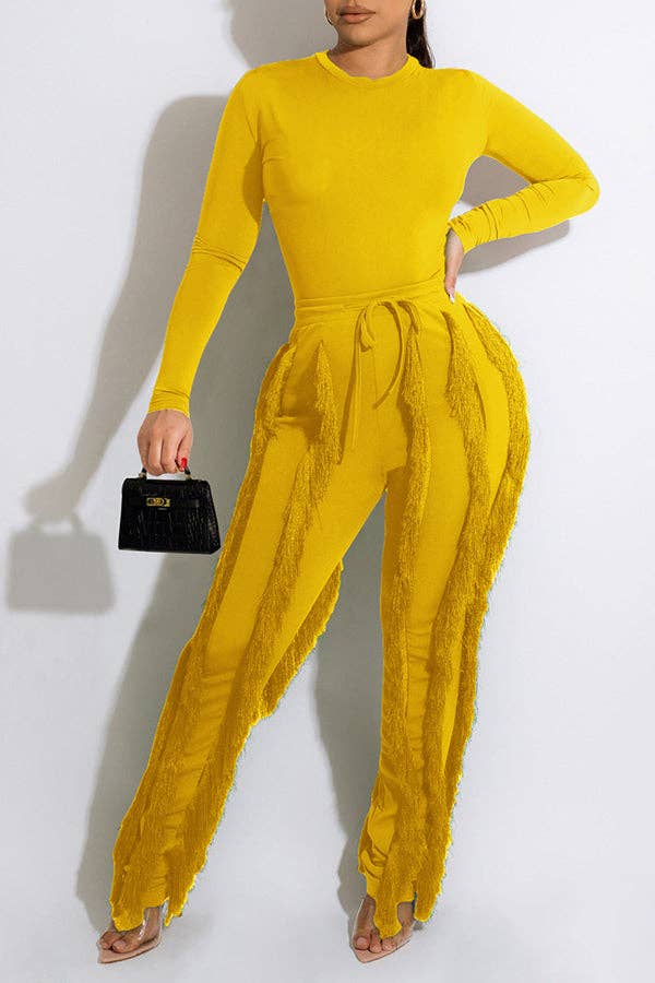 MB FASHION Long-Sleeve Fringe Top and Pants Set 223LY