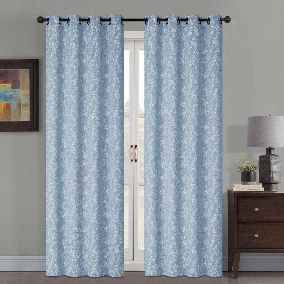 Jenner Jacquard Leaf Vines Grommet Window Panel, 54x84 Inches
