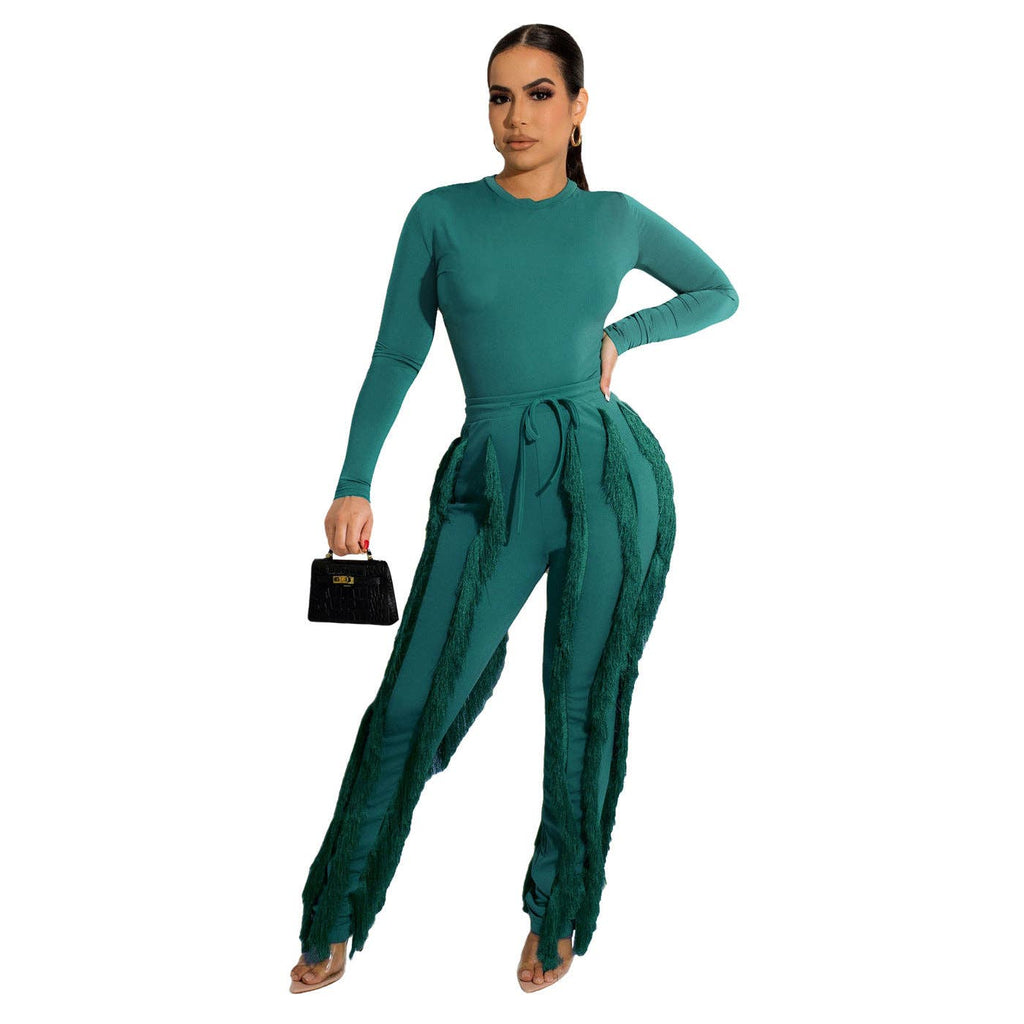 MB FASHION Long-Sleeve Fringe Top and Pants Set 223LY