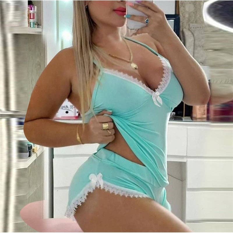 Lace Trim Camisole Shorts Pajama Set