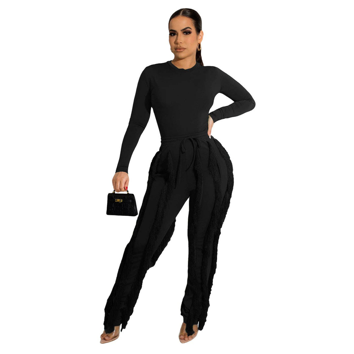 MB FASHION Long-Sleeve Fringe Top and Pants Set 223LY