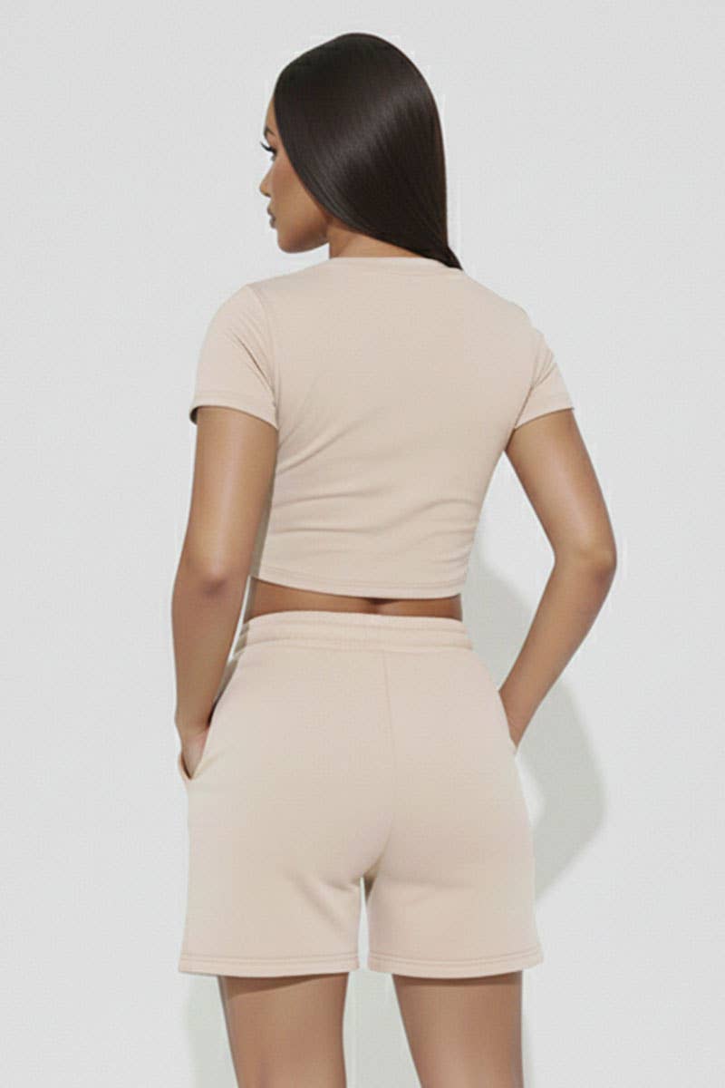 Fitted Crop Tee & Adjustable Drawstring Shorts Set