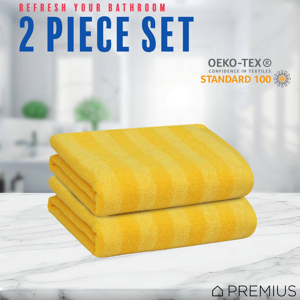PREMIUS 2 Pack Stripes 100% Cotton Yarn Dyed Hand Towel, 16x28 Inches