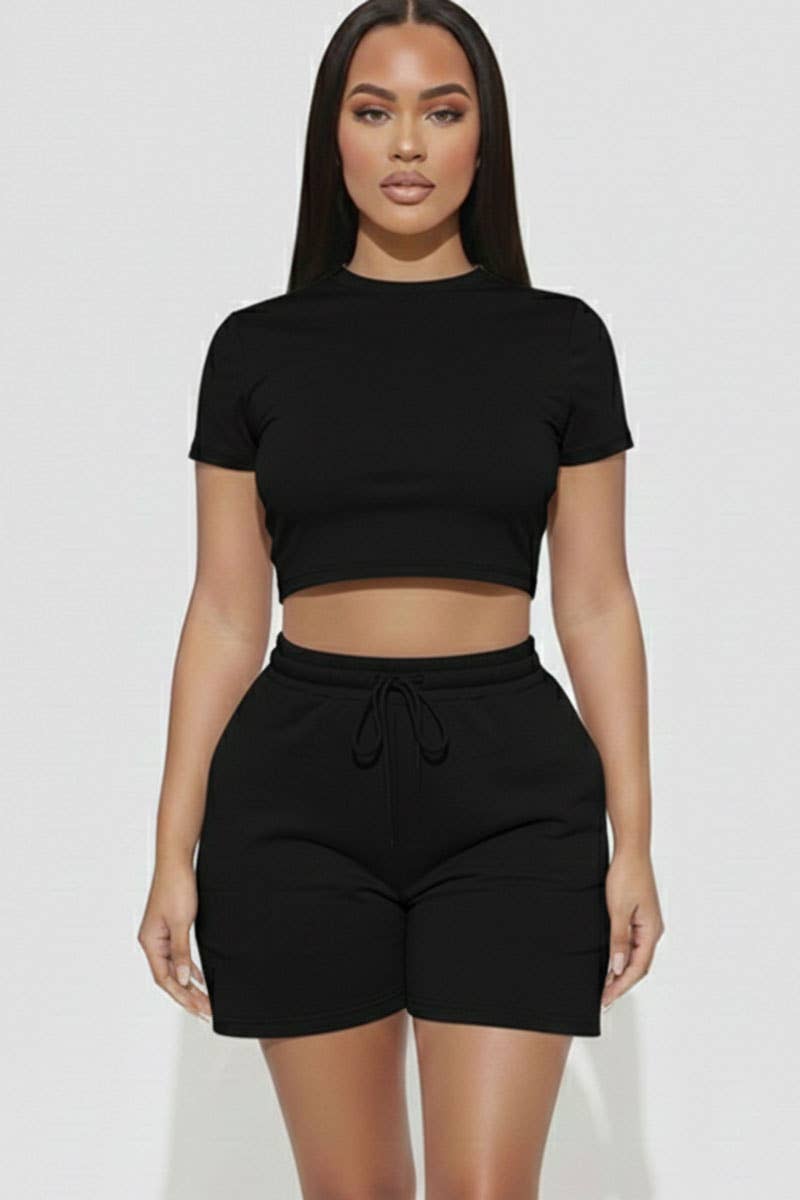 Fitted Crop Tee & Adjustable Drawstring Shorts Set