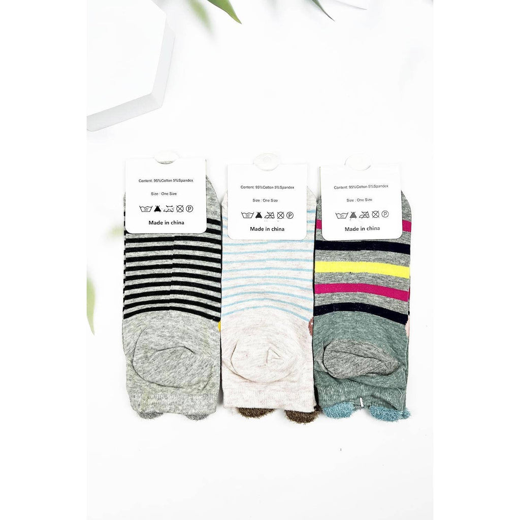 ANIMAL WITH STRIPES PRINT KIDS ANKLE SOCKS