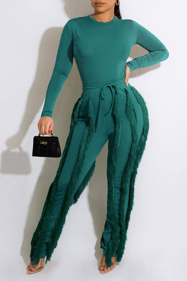 MB FASHION Long-Sleeve Fringe Top and Pants Set 223LY