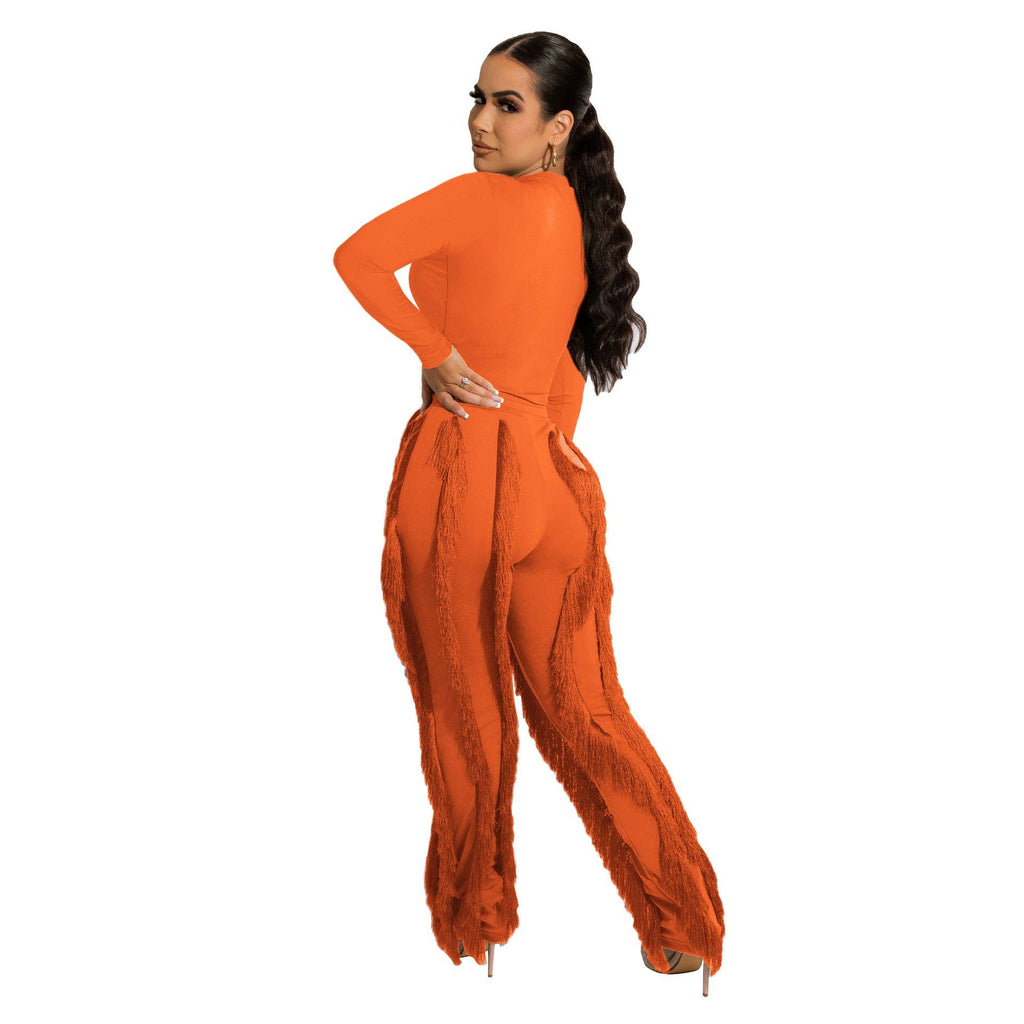 MB FASHION Long-Sleeve Fringe Top and Pants Set 223LY
