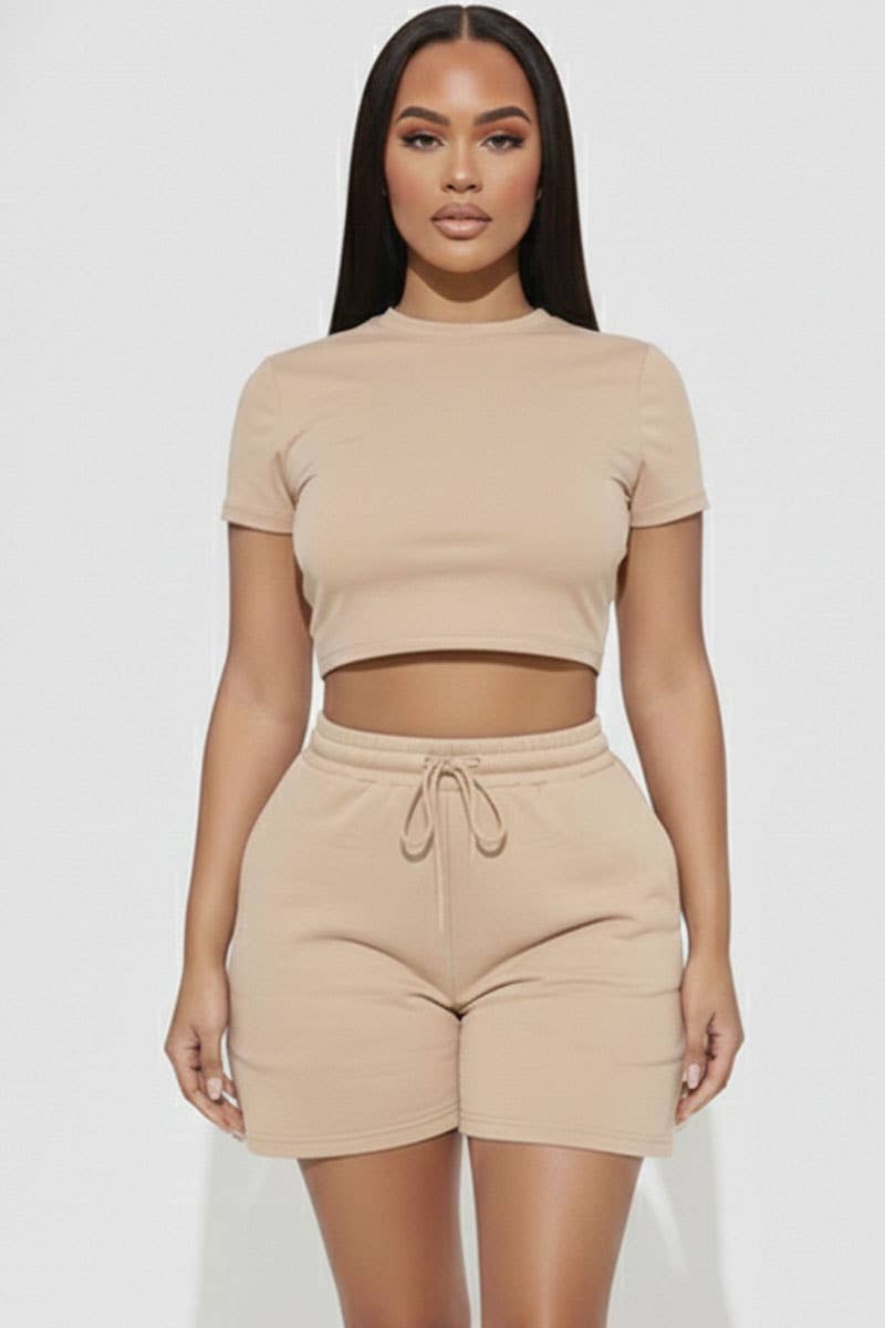 Fitted Crop Tee & Adjustable Drawstring Shorts Set
