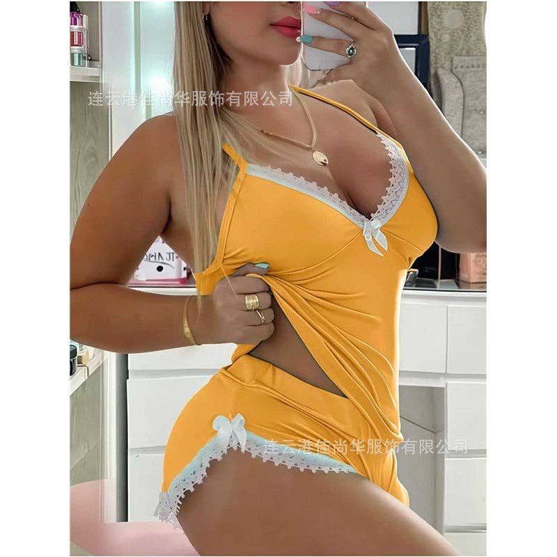 Lace Trim Camisole Shorts Pajama Set