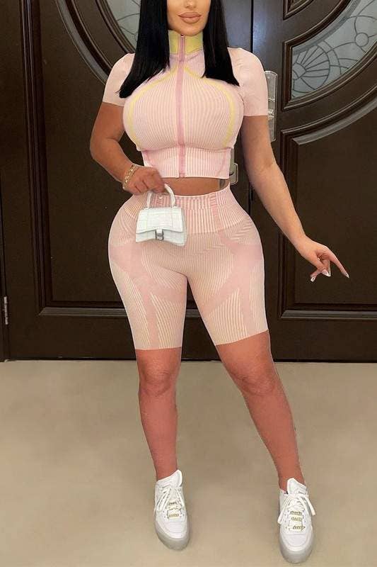 Strip graphic top and shorts set