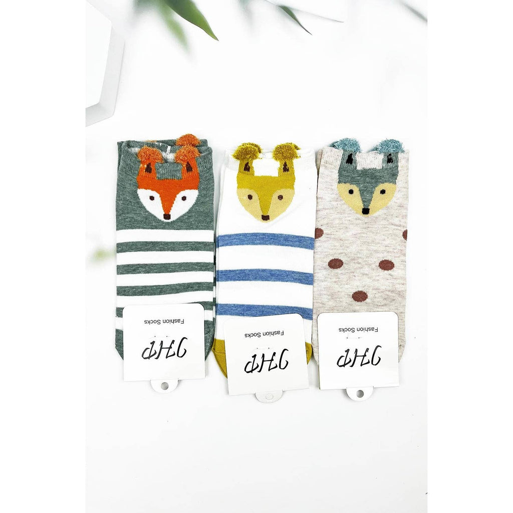 FOX WITH STRIPES AND POLKA DOT PRINT KIDS SOCKS