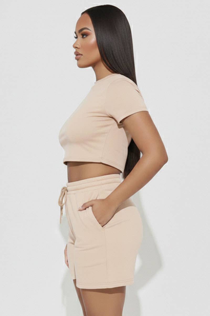 Fitted Crop Tee & Adjustable Drawstring Shorts Set