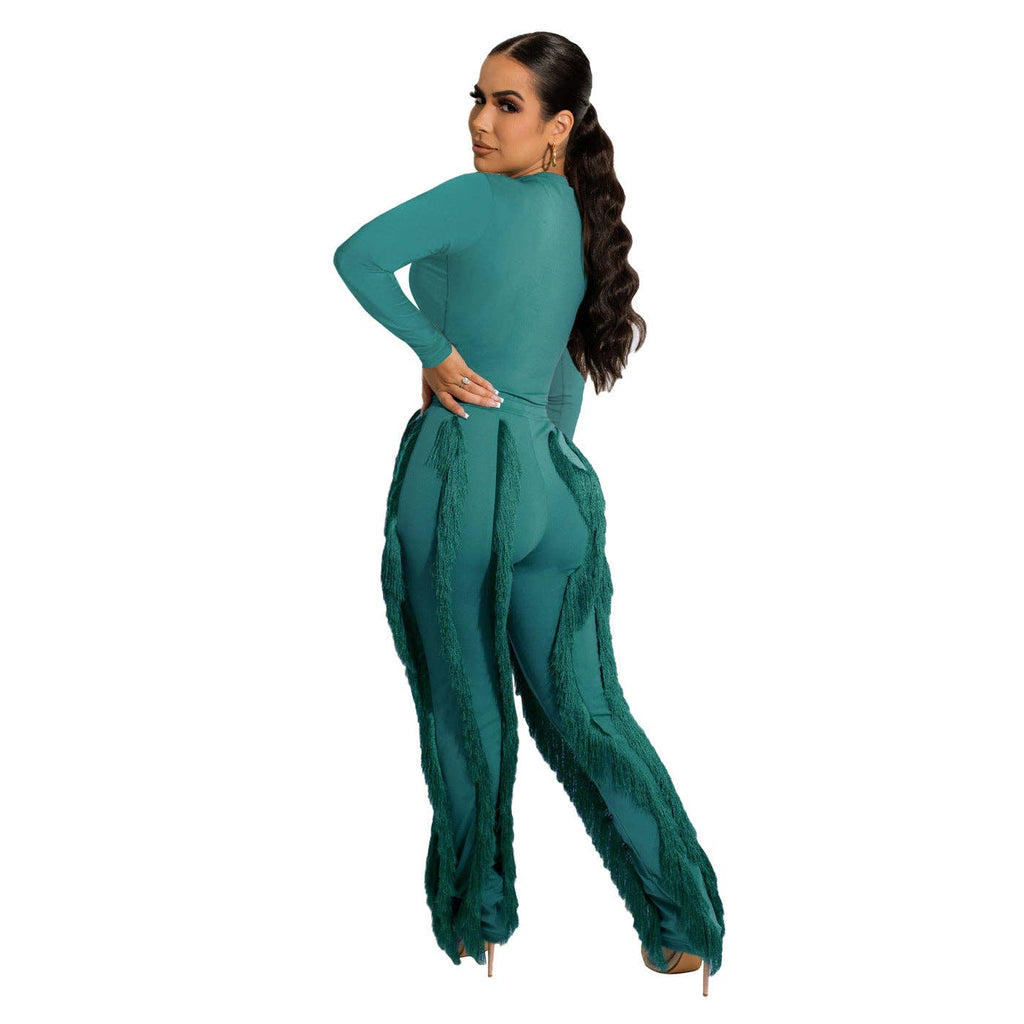 MB FASHION Long-Sleeve Fringe Top and Pants Set 223LY