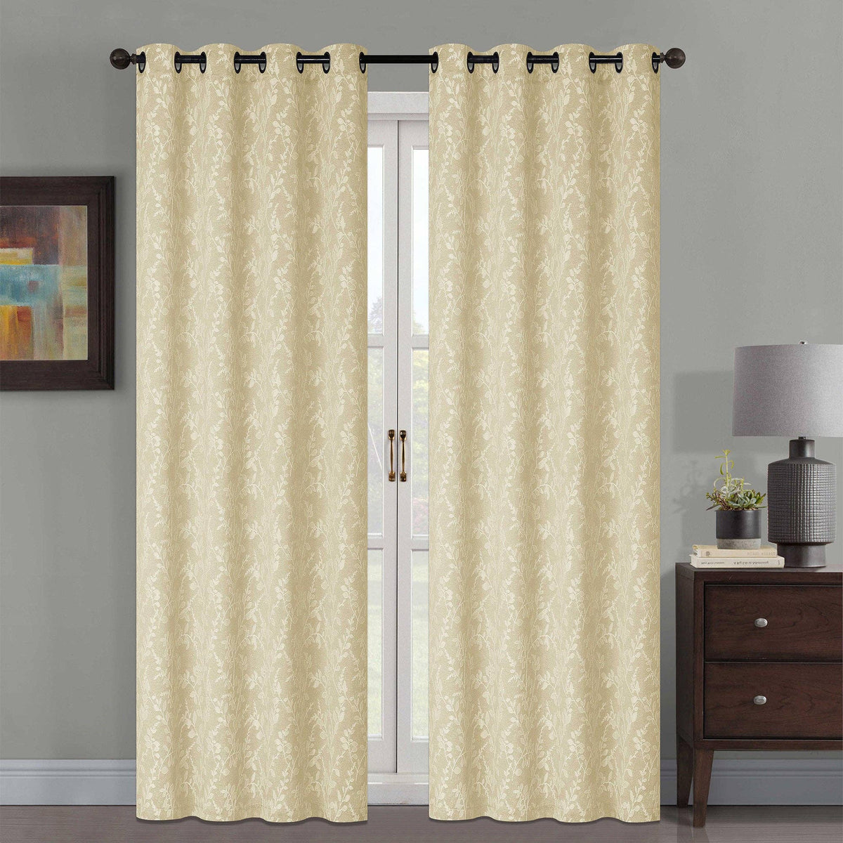 Jenner Jacquard Leaf Vines Grommet Window Panel, 54x84 Inches