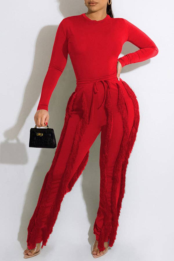 MB FASHION Long-Sleeve Fringe Top and Pants Set 223LY